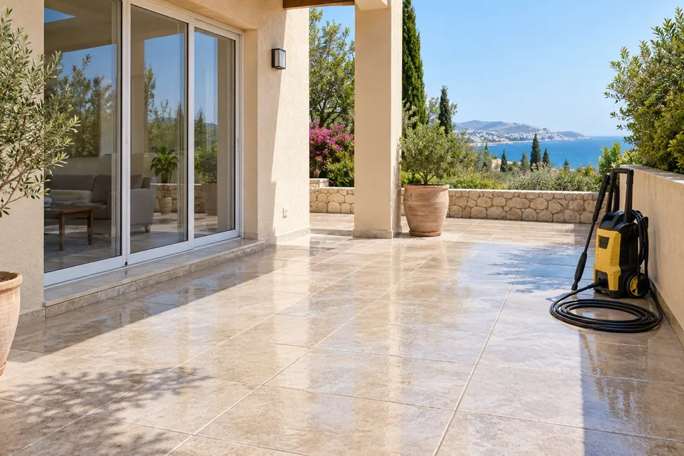 Patio cleaning at a Mediterranean property
