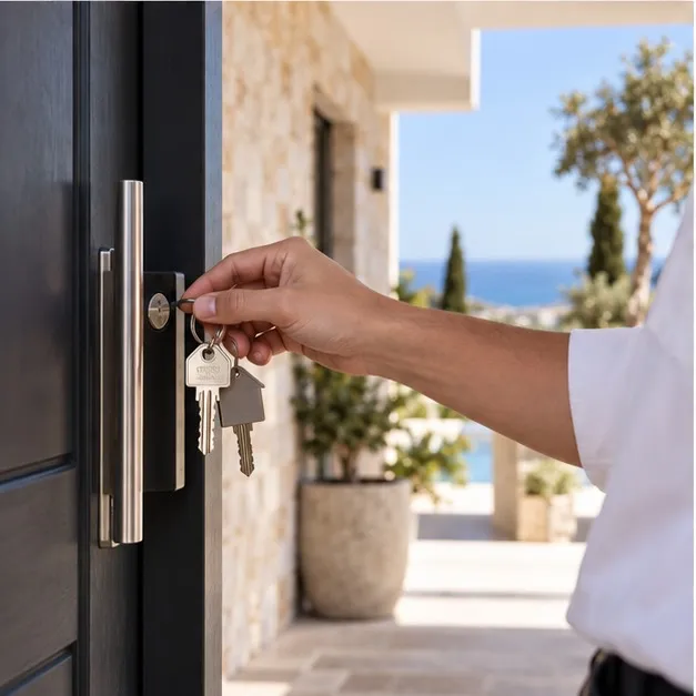 Unlocking a villa for a scheduled property check