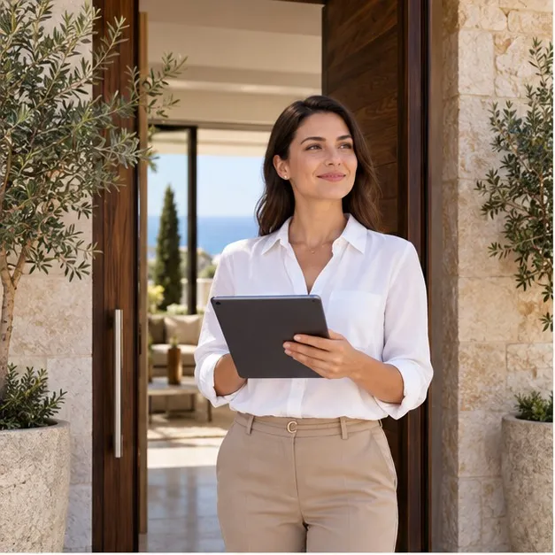 A local property coordinator recording a villa visit
